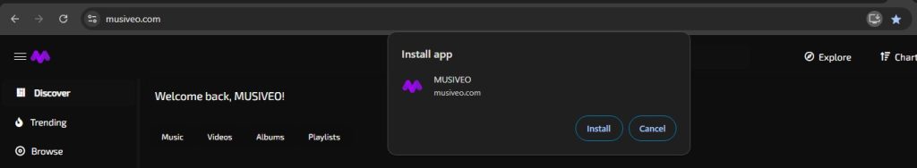 DOWNLOAD INSTALL MUSIVEO APP WITH BROWSER ON DESKTOP GOOGLE CHROME IOS WINDOWS GOOGLE PLAY STORE QR CODE SCAN